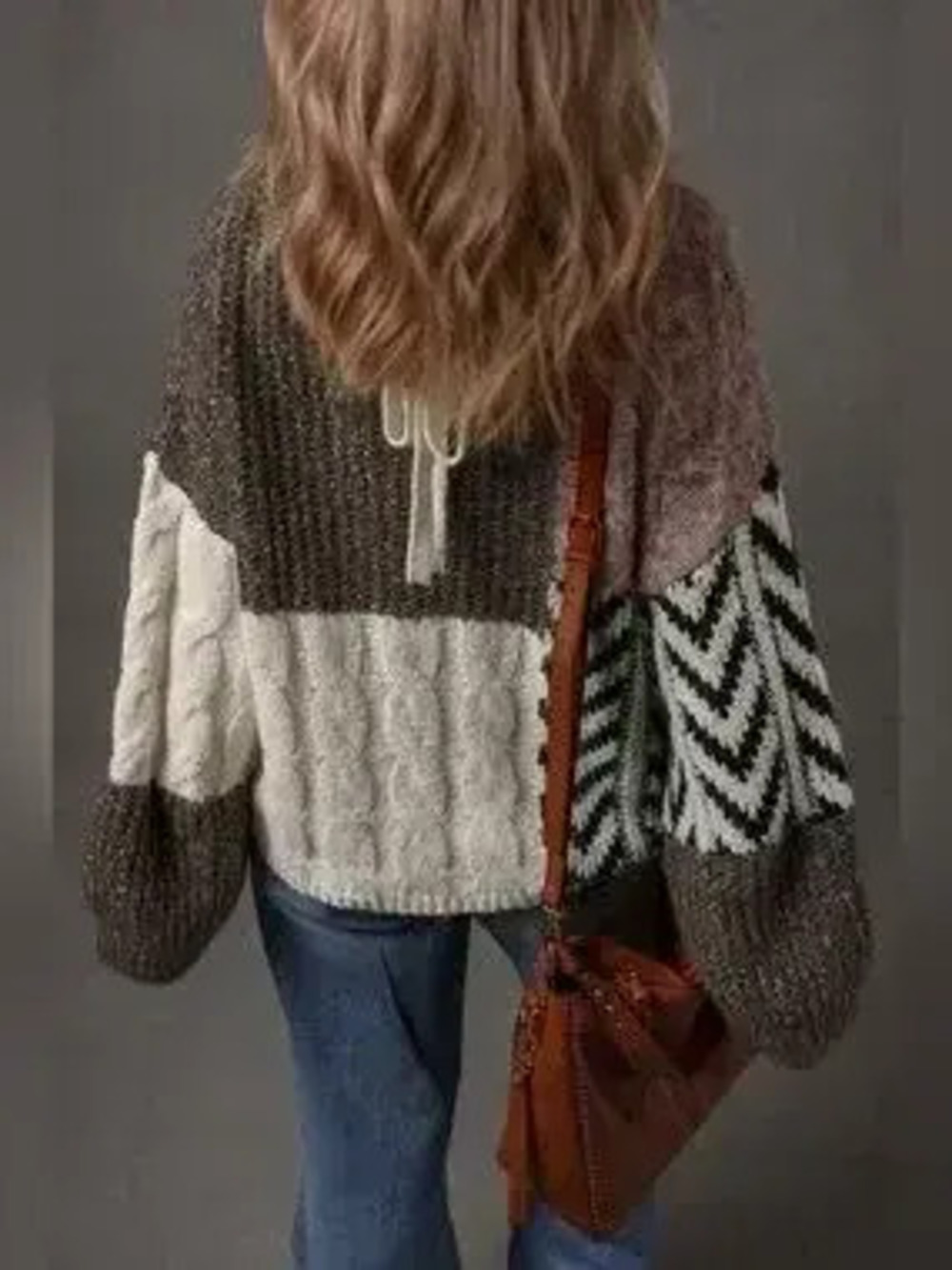 Color Block Cable Knit Sweater - Picture 2 of 4